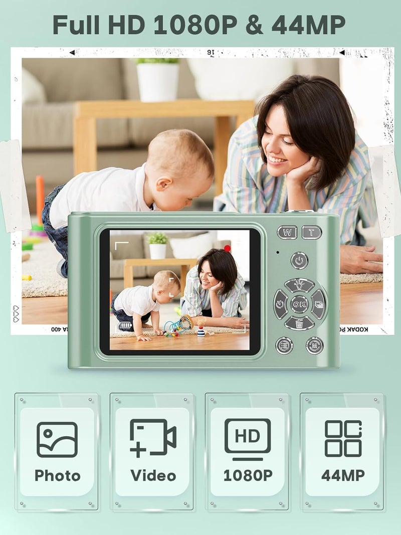 Vyncs 2025 Digital Camera - 1080P Vlog Camera, 44MP Compact, 16X Zoom, Anti-Shake, Green Gift for Kids - Image 2